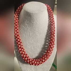 Elegant Red and White Beaded Necklace